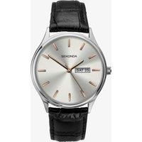 Sekonda Black Leather Silver and Rose-Gold Dial Strap Watch 1686