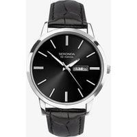 Sekonda Mens Classic Stainless Steel Black Dial Leather Strap Watch 1705