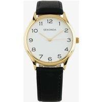 Sekonda Black and Gold Leather White Dial Strap Watch 1854