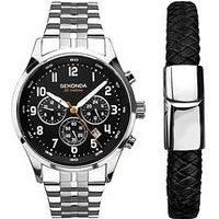 Sekonda Mens Silver Stainless Steel Bracelet With Black Dial Chronograph Gift Set