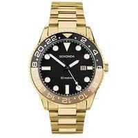 Sekonda Dive Ocean Men/'s 45mm Quartz Watch in Black with Analogue Date Display, and Gold Stainless Steel Strap 30198