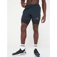 Ronhill Running, Men/'s Core Twin Short, All Black with Reflect, Size S