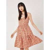 Apricot Geo Leaf Pintuck Mini Dress - Orange