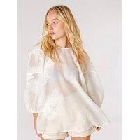 Apricot Embroidered Floral Organza Top