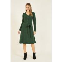 Yumi Dark Green Knitted Skater Dress Green L