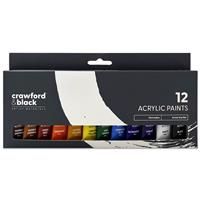 Crawford & Black Acrylic Paint - Pack Of 12 - Acrylic Paint - Art Supplies