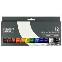 Crawford & Black Gouache Paints - Pack Of 12 - Art Paint - Art Supplies