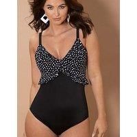 Pour Moi Hot Spots Frill Control Swimsuit - Black/White