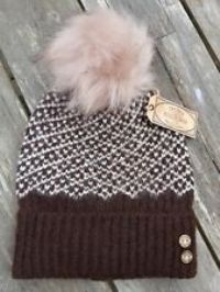 FAT FACE : Womens BROWN Patterned BOBBLE Pompom Beanie Toque Tags OSFA FFBOX