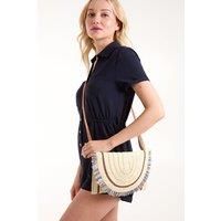 Woven Fringe Detail Clutch Bag With Attachable Strap