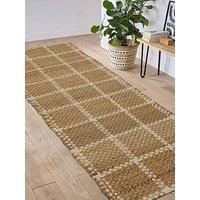 Modern Style Rugs Check Natural Jute Runner Rug, Hardwearing Durable Jute Runner Rug Suitable for Bedroom, Living Room, Hallway, Bathroom, Lounge, Office Room - 60x180cm