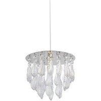 Lighting Collection Modern Easy Fit Pendant with Crystal Like Leaf Droplets, Clear and Chrome