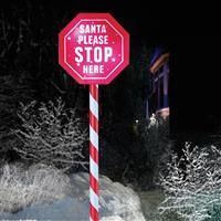 Premier Decorations 80cm LED Santa Please Stop Here Sign - Red & White