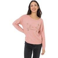 Roman Originals Women Star Motif Embellished Christmas Jumper - Ladies Spring Holiday Winter Slash Neck Smart Casual Work Party - Pink - Size 18