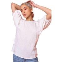 Women Glitter Spot Balloon Sleeve Top - Ladies Spring Everyday Summer Holiday Round Neckline Comfy 3/4 Sleeve Soft Keyhole Detail Shirt Trim Detail Blouses - White - Size 8