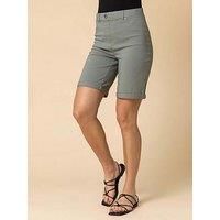 Roman Originals Stretch Shorts for Women UK Ladies Pull On Turned Hem Cut Off Bengaline Mom Boyfriend Boy Denim Casual Cropped Pants Capri Slim Fit Turn Up Summer Crops Mother - Khaki - Size 10