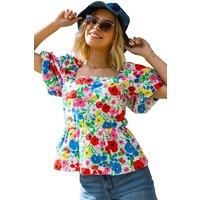 Floral Puff Sleeve Cotton Top - Ladies Dusk Fashion Women