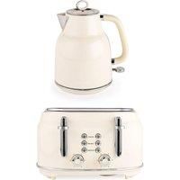 Salter Retro Kettle & Toaster Set – 1.7L Fast Boil Kettle with Removable Limescale Filter, 4-Slice Wide Slot Toaster, Thick Bread, High Lift Eject, Blue Indicator Lights, 3kW/1630W, Cream, COMBO-9352