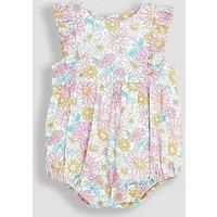 Jojo Maman Bebe Girls Sunflower Cotton Linen Bubble Romper - Pink