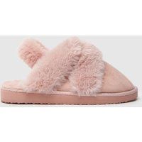 schuh harper fur mule slippers in pale pink