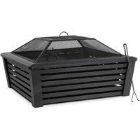 Dellonda 35" Square Outdoor Fire Pit, Mesh Screen Lid, Black - DG43