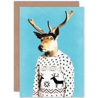 Christmas Xmas Merry Happy Deer Jumper Fun Present Blank Greeting Card