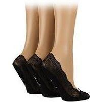 Ladies 3 Pair Pringle Lace Shoe Liner Socks Black 4-8