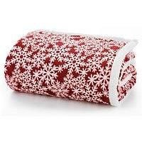 Snowflakes Red Throw Christmas Fleece Supersoft Sherpa Reverse 125cm x 150cm