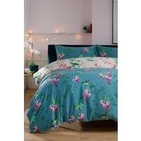 Bird Garden Teal 200 Thread Count Cotton Rich Reversible Duvet Cover Set