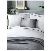 Serene Pom Pom Trim Pintuck Detail Duvet Quilt Cover Bed Set in Grey