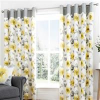 Fusion - Adriana - 100% Cotton Ready-Made Pair of Eyelet Curtains - 46" Width x 54" Drop (117 x 137cm) in Ochre