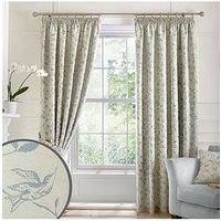 Curtina Bird Trail Jacquard Lined Pencil Pleat Curtains, Duck Egg, 90 x 90 Inch