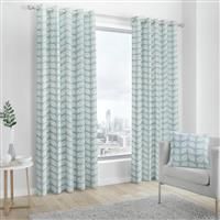 Fusion Delft Leaf Print 100% Cotton Eyelet Lined Curtains, Duck Egg, 66 x 72 Inch, 52% Polyester / 48%, W168cm (66") x D183cm (72")