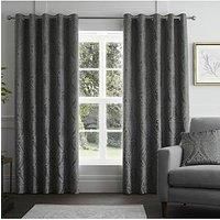 Curtina Chateau-Jacquard Pair of Eyelet Curtains, Polyester, Silver, 66" Width x 72" Drop (168 x 183cm)