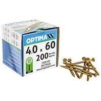 Optimaxx C288-430 Woodscrews - 4.0 x 60mm - Box of 200 - Self-Countersinking Head - Double Reinforced Collar - Razor Sharp Point, Silver