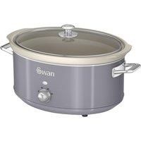 Swan SF17031GRN 6.5 Litre Retro Slow Cooker with Removable Ceramic Pot, 3 Heat Settings, 320w, Grey