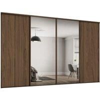 Spacepro Heritage 2 x 610mm Carini Walnut Panel Doors/ 2 x Silver Mirror Kit with Colour Matched Track