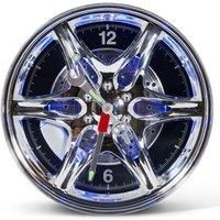 Wheel Rim Wall Clock  Neon Effect Light Up Car Tyre Alloy Time Centrepiece Gift