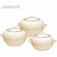 Insulated Serving Dishes with Lids - 3pc Ambiente Thermal Hot Food Containers Set 1.2, 1.6 and 2.5Liters, Cream