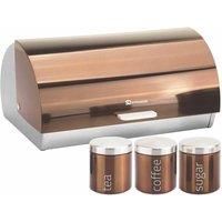 SQ Professional Gems Metallic Bread Bin and Tea Coffee Sugar Storage Jar | Canisters Set Copper (Axinite)