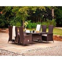 Rectangular Rattan Garden Dining Table & 6 Reclining Chairs Set in Brown - Cambridge - Rattan Direct