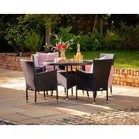 4 Rattan Garden Chairs & Small Round Dining Table Set in Black & White  Cambridge  Rattan Direct