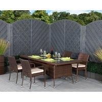 4 Rattan Garden Chairs & Rectangular Dining Table Set in Brown - Roma - Rattan Direct