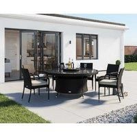 6 Rattan Garden Chairs, Large Round Dining Table & Lazy Susan Set in Black & White - Roma - Rattan Direct