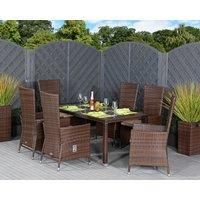 Cambridge 6 Reclining Rattan Garden Chairs & Open Leg Rectangular Table Set in Brown - Cambridge - Rattan Direct