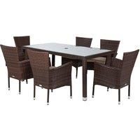 Cambridge 6 Stackable Rattan Garden Chairs & Open Leg Rectangular Dining Table Set in Brown - Cambridge - Rattan Direct