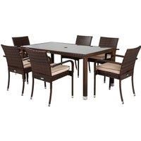 Roma 6 Rattan Garden Chairs & Open Leg Rectangular Dining Table Set in Brown - Roma - Rattan Direct