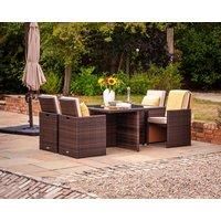 4 Seater Rattan Garden Cube Dining Set in Brown - Barcelona - Rattan Direct