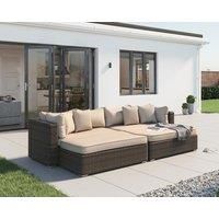 Rattan Garden Day Bed Sofa Set in Truffle Brown & Champagne - Monaco - Rattan Direct