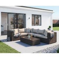 Rattan Garden Righthand Corner Sofa Set in Truffle Brown & Champagne - Monaco - Rattan Direct